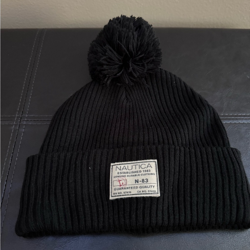 Nautica Black Acrylic Beanie
